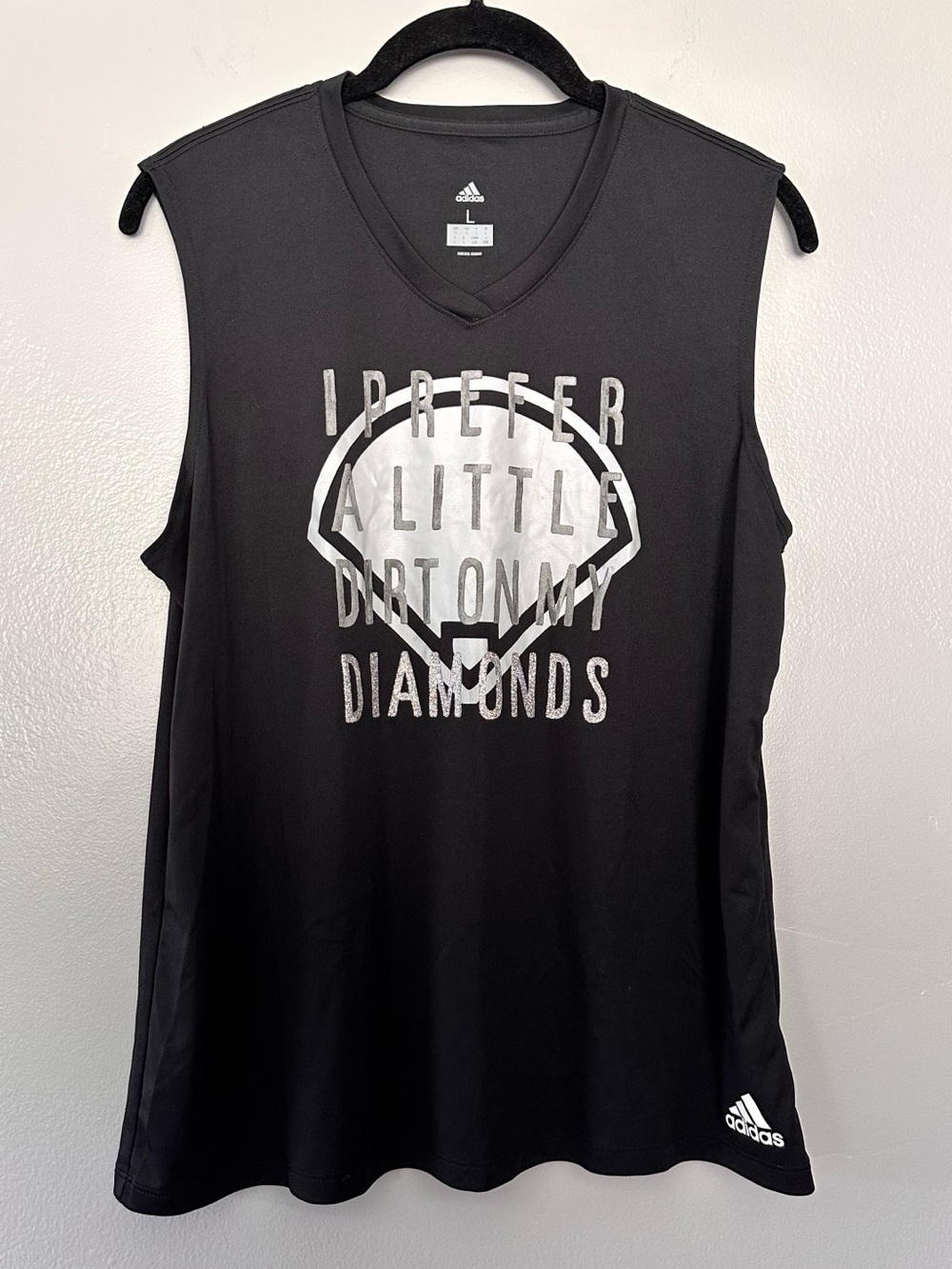 adidas Climalite “Little Dirt on My Diamonds” Baseball Tank Black Size L